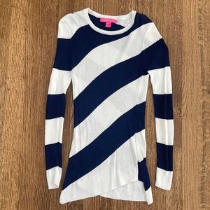 Lilly Pulitzer Blue and White Stripe Asymmetric Sweater